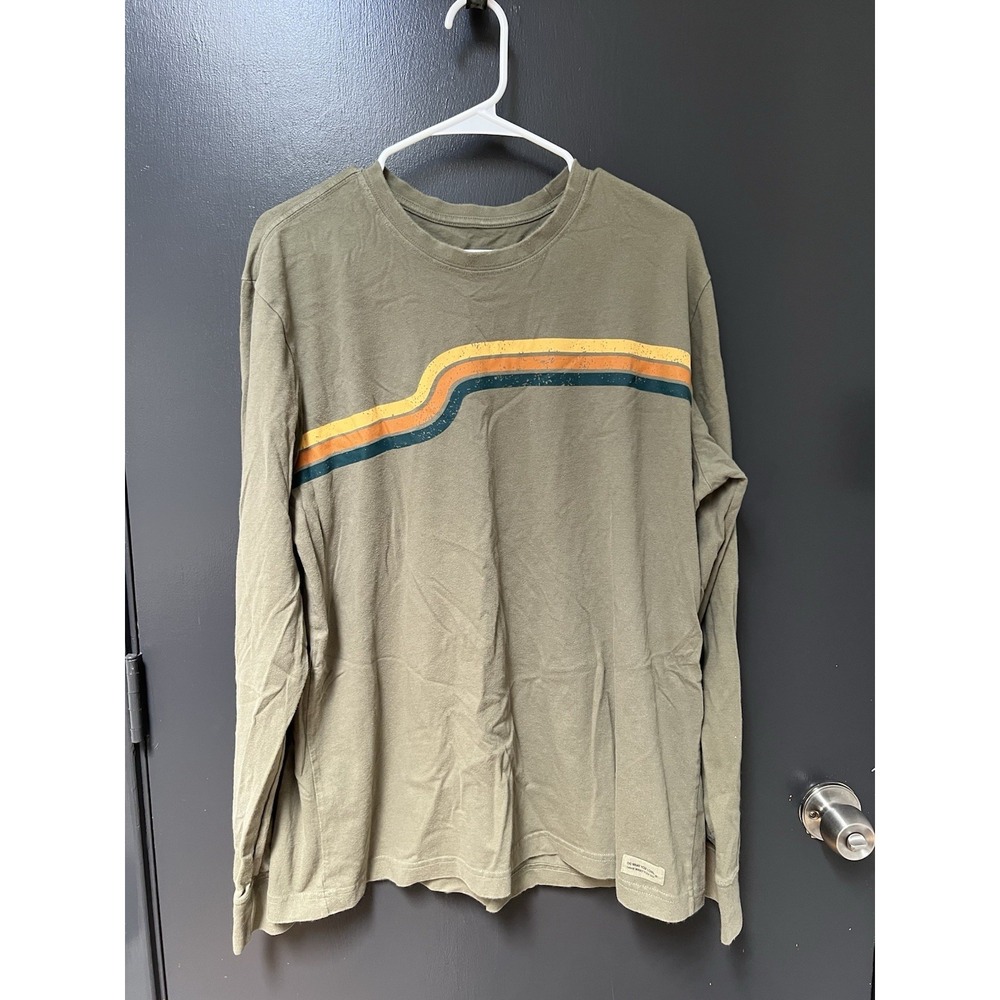 Life is Good Crusher Shirt Mens Sz XL Green Long Sleeve Go Places Hiking Outdoor